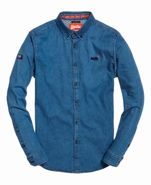 Superdry Tailored Slim Loom Férfi Hosszú Ujjú Ing Kék | UEQOB0853